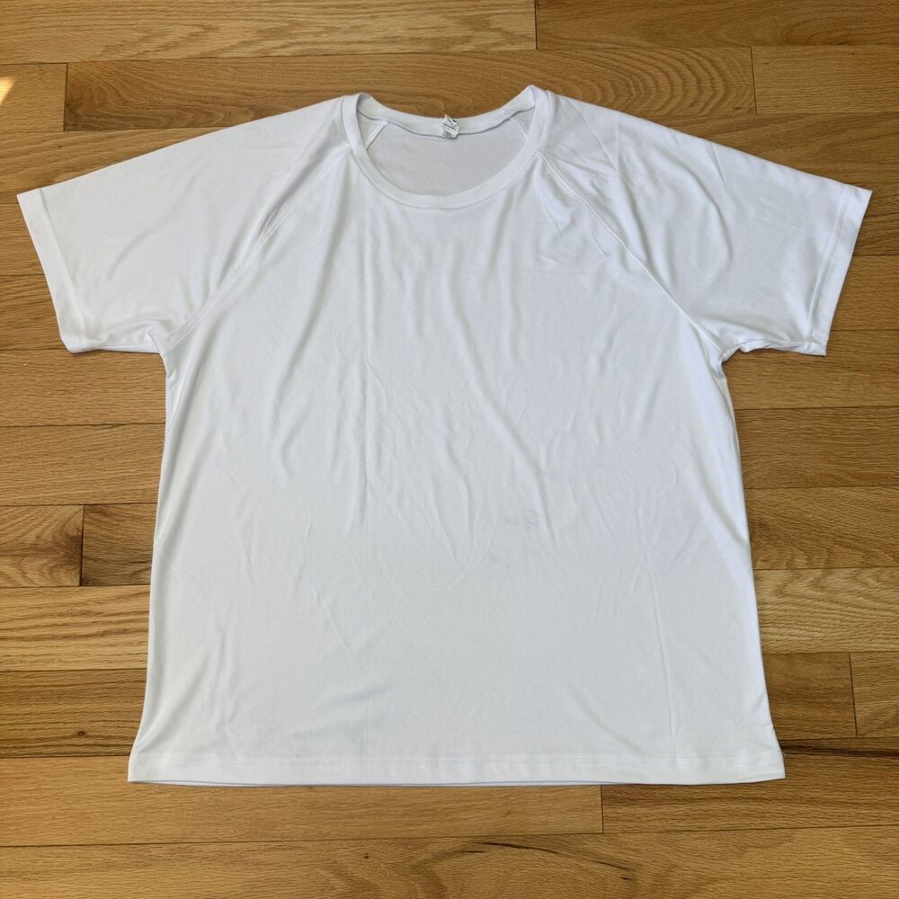 Alo Yoga SZ L Mens Performance Short Sleeve Athletic Raglan Tee White FLAWS